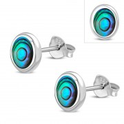  Abalone Shell Oval Stud Silver Earrings - e359